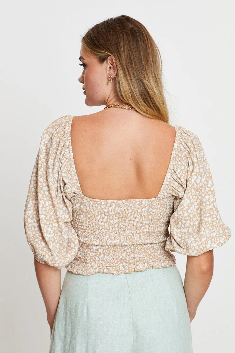 Ditsy Print Peplum Shirts Short Sleeve Sweetheart sold by Ally Fashion product image thumbnail 5