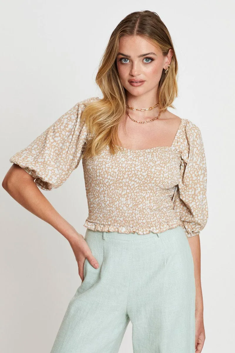 Ditsy Print Peplum Shirts Short Sleeve Sweetheart sold by Ally Fashion product image thumbnail 3
