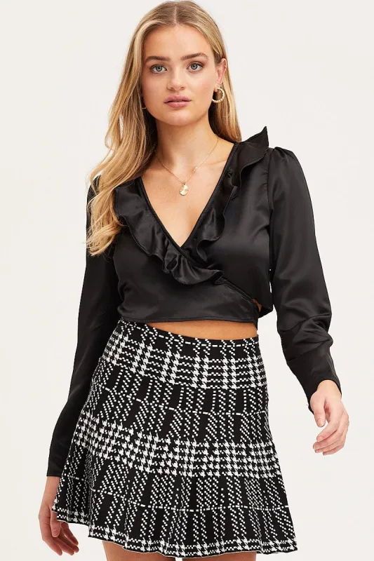 Black Crop Top Long Sleeve V-Neck sold by Ally Fashion