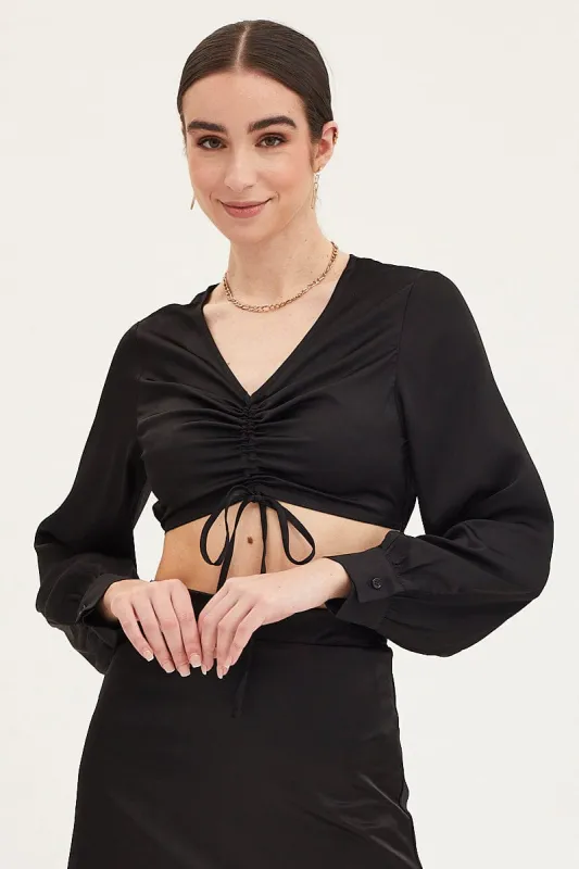 Black Crop Top Long Sleeve sold by Ally Fashion