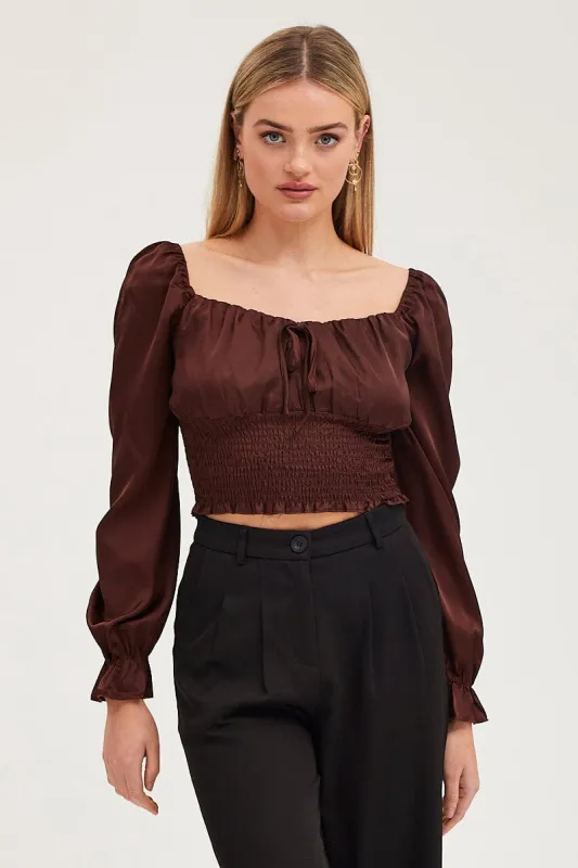 Brown Crop Top Long Sleeve sold by Ally Fashion