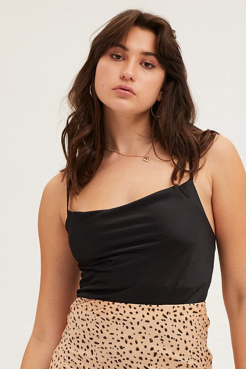 Black Bodysuit Top Sleeveless Cowl Neck Satin sold by Ally Fashion