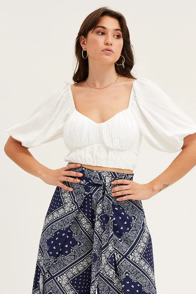 White Crop Top Short Sleeve Sweetheart sold by Ally Fashion product image thumbnail 3