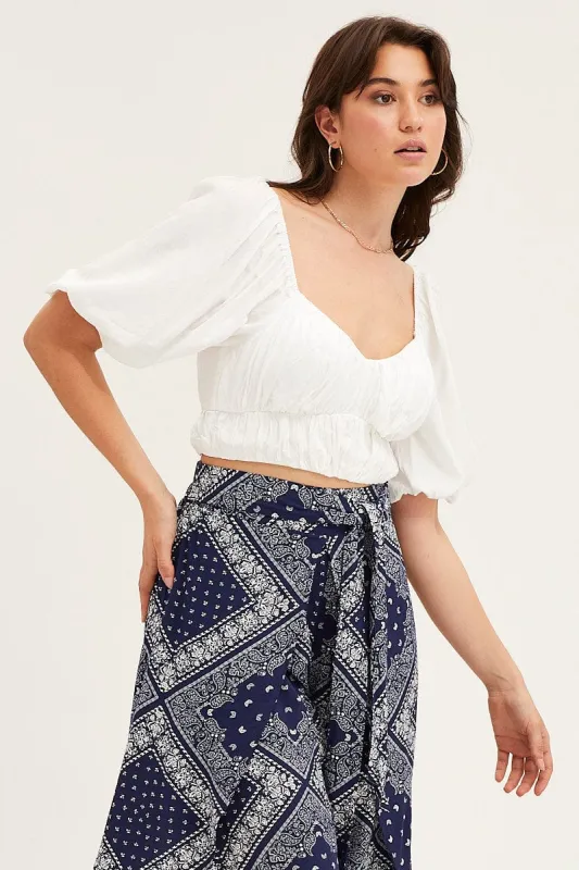 White Crop Top Short Sleeve Sweetheart sold by Ally Fashion