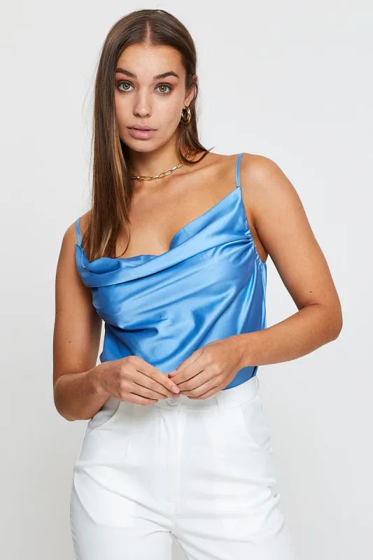 Blue Cami Top Sleeveless Cowl Neck sold by Ally Fashion