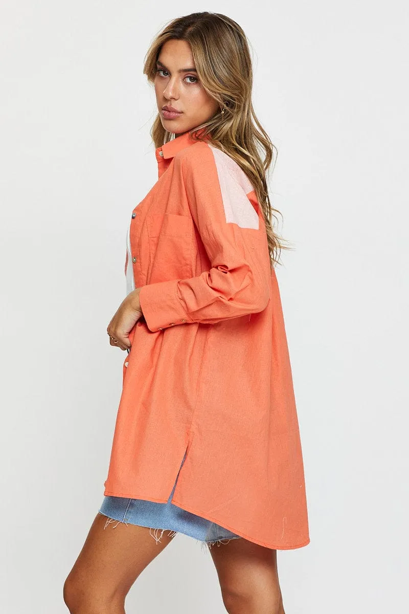 Orange Oversized Shirts Long Sleeve sold by Ally Fashion product image thumbnail 4