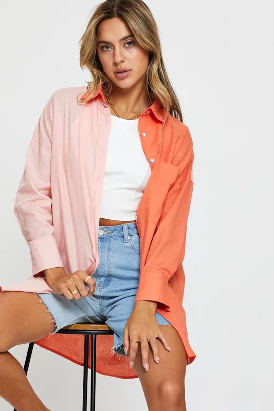 Orange Oversized Shirts Long Sleeve sold by Ally Fashion