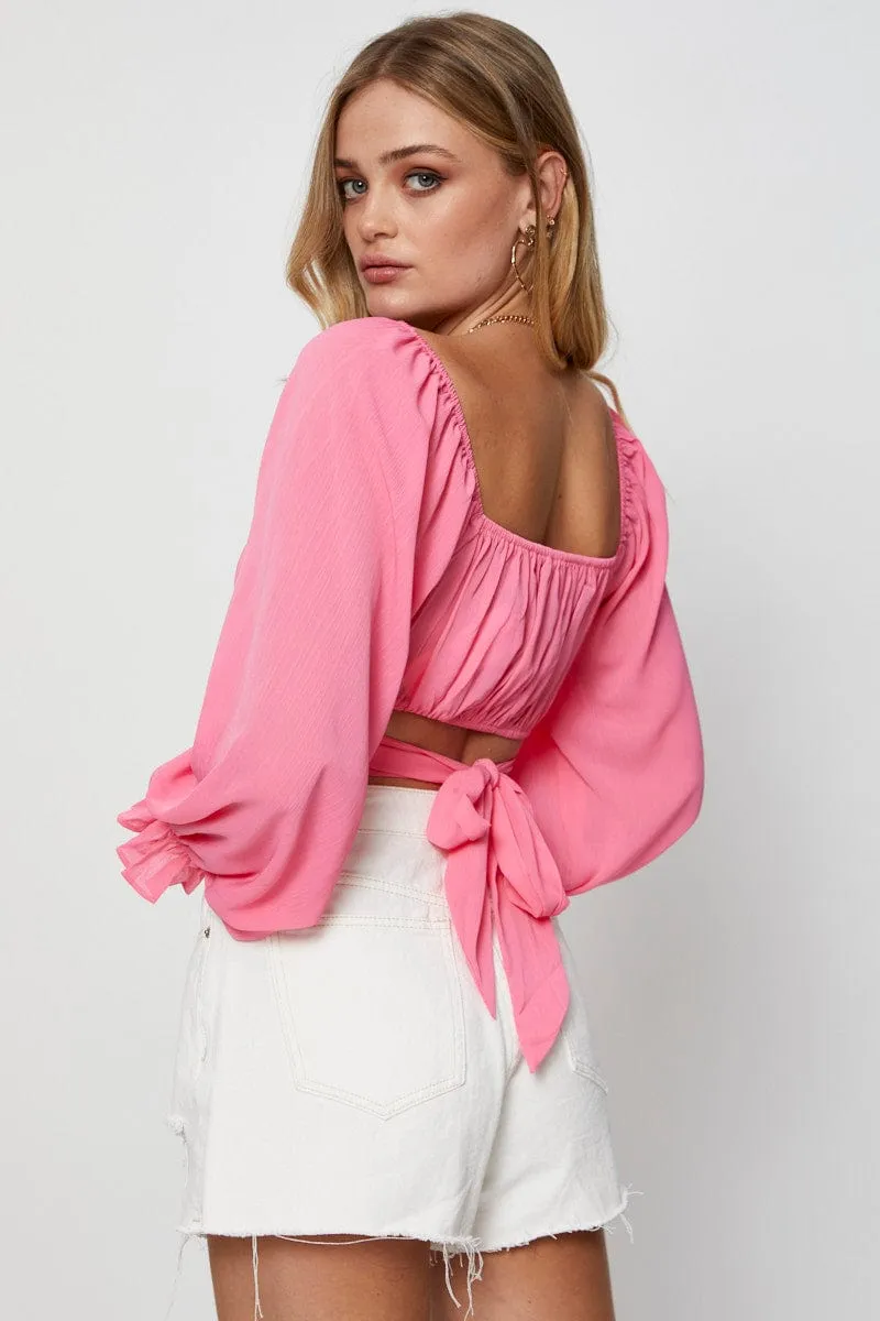 Pink Crop Top Long Sleeve sold by Ally Fashion