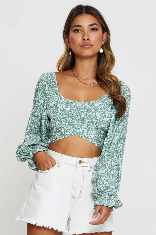 Print Crop Top Long Sleeve sold by Ally Fashion
