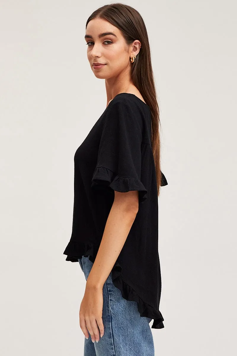 Black Frill Top Short Sleeve V-Neck sold by Ally Fashion product image thumbnail 5