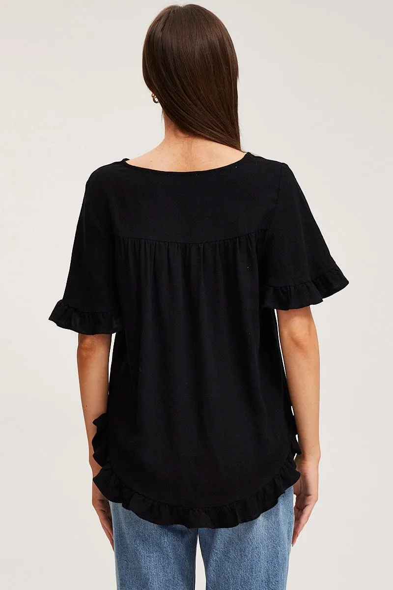 Black Frill Top Short Sleeve V-Neck sold by Ally Fashion product image thumbnail 4