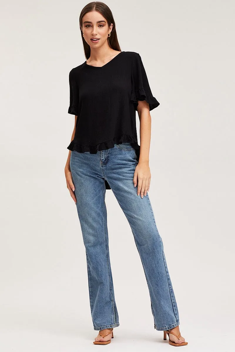 Black Frill Top Short Sleeve V-Neck sold by Ally Fashion product image thumbnail 2