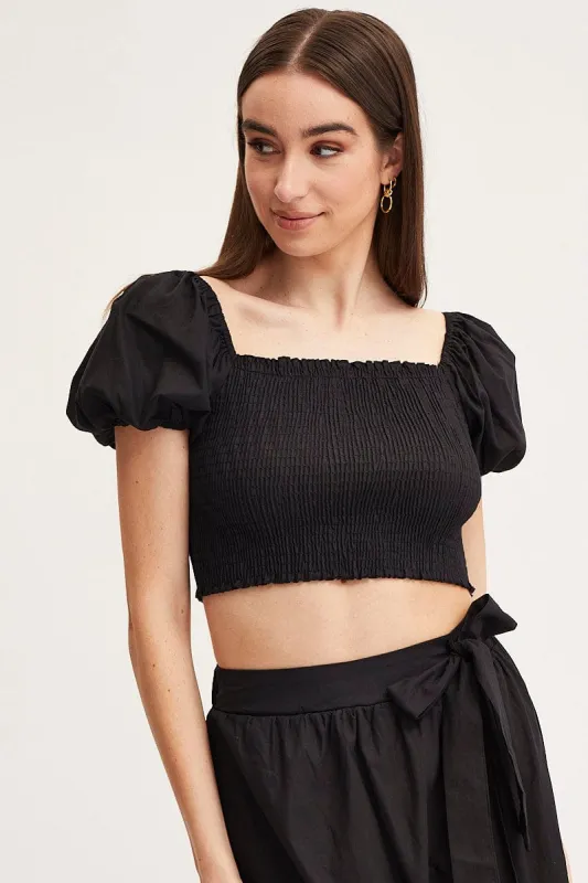 Black Crop Top Short Sleeve sold by Ally Fashion