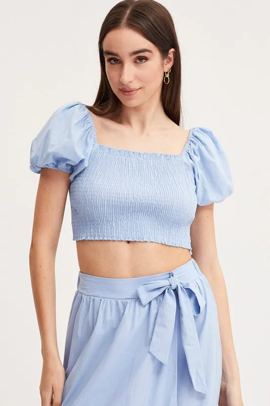 Blue Crop Top Short Sleeve sold by Ally Fashion