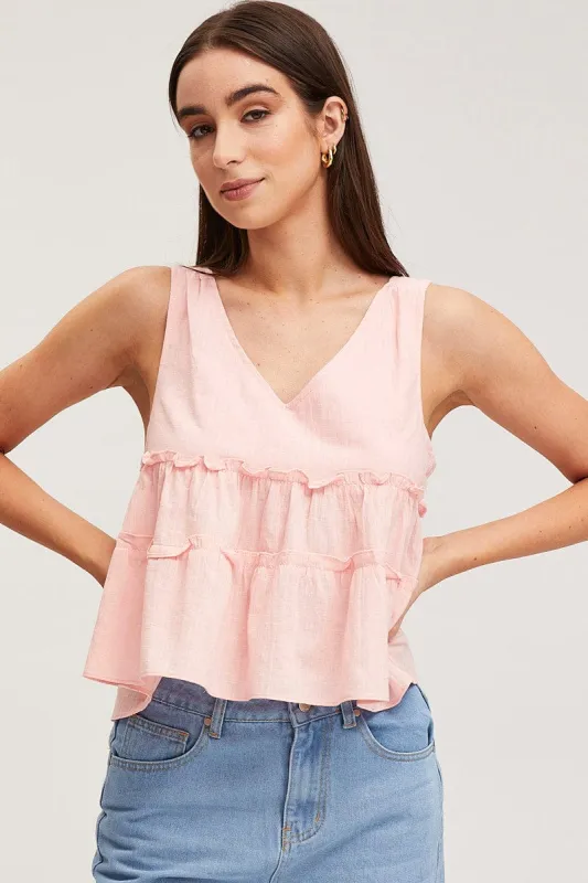 Pink Swing Top Sleeveless V-Neck sold by Ally Fashion