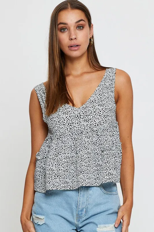 Geo Print Swing Top Sleeveless V-Neck sold by Ally Fashion