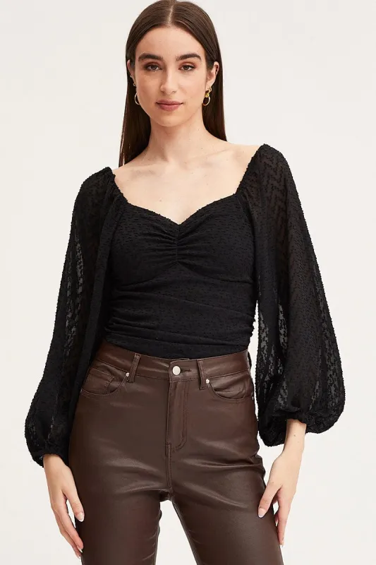 Black Bodysuit Top Long Sleeve sold by Ally Fashion