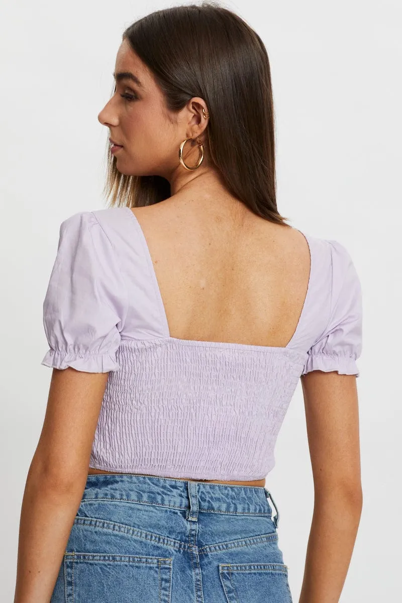 Purple Poplin Puff Sleeve Crop Top sold by Ally Fashion product image thumbnail 3