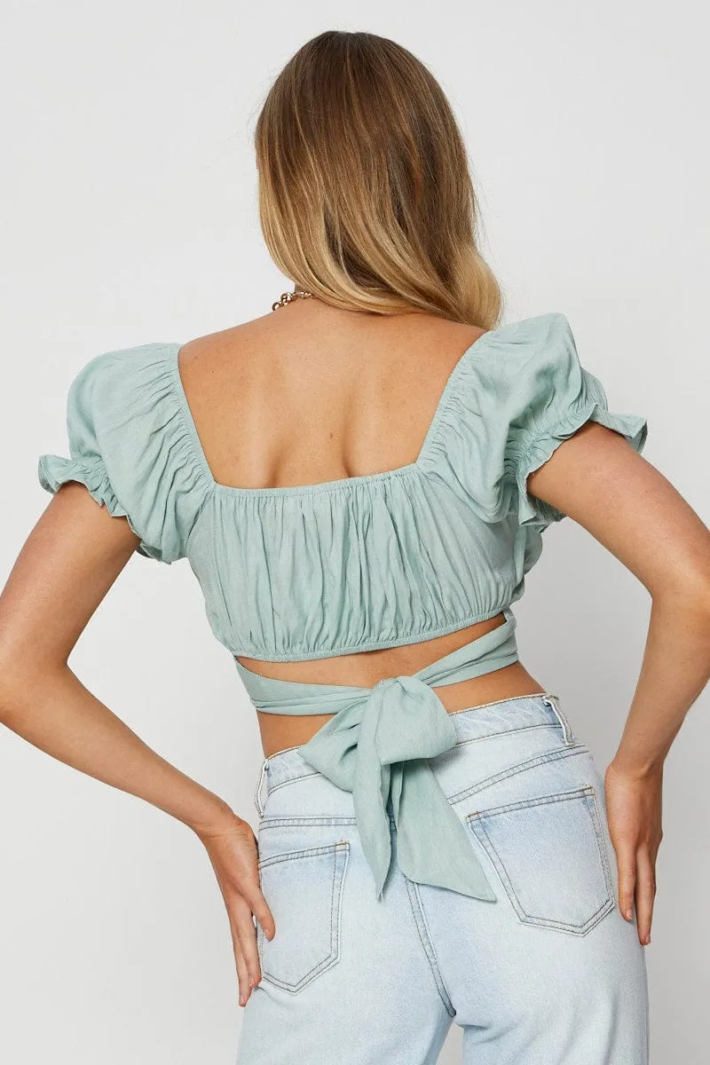 Green Crop Top Short Sleeve Tie Up sold by Ally Fashion product image thumbnail 5