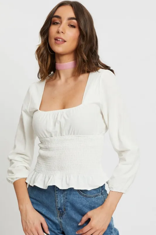 White Square Neck Ruched Top sold by Ally Fashion
