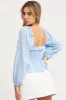 Blue Peplum Top Long Sleeve Semi Crop sold by Ally Fashion