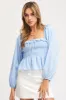 Blue Peplum Top Long Sleeve Semi Crop sold by Ally Fashion