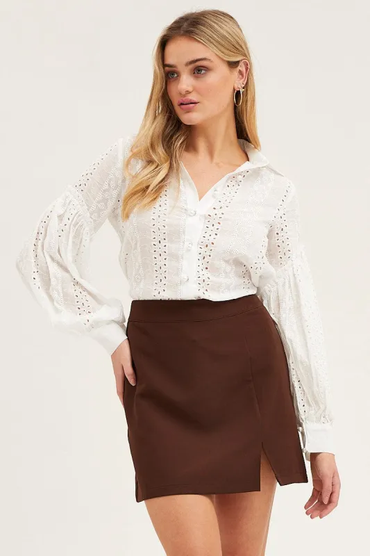 White Balloon Sleeve Eyelet Shirt sold by Ally Fashion