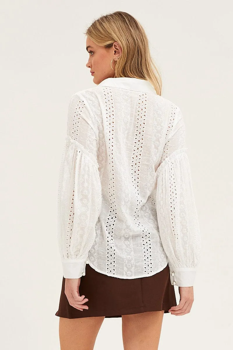 White Balloon Sleeve Eyelet Shirt sold by Ally Fashion product image thumbnail 4
