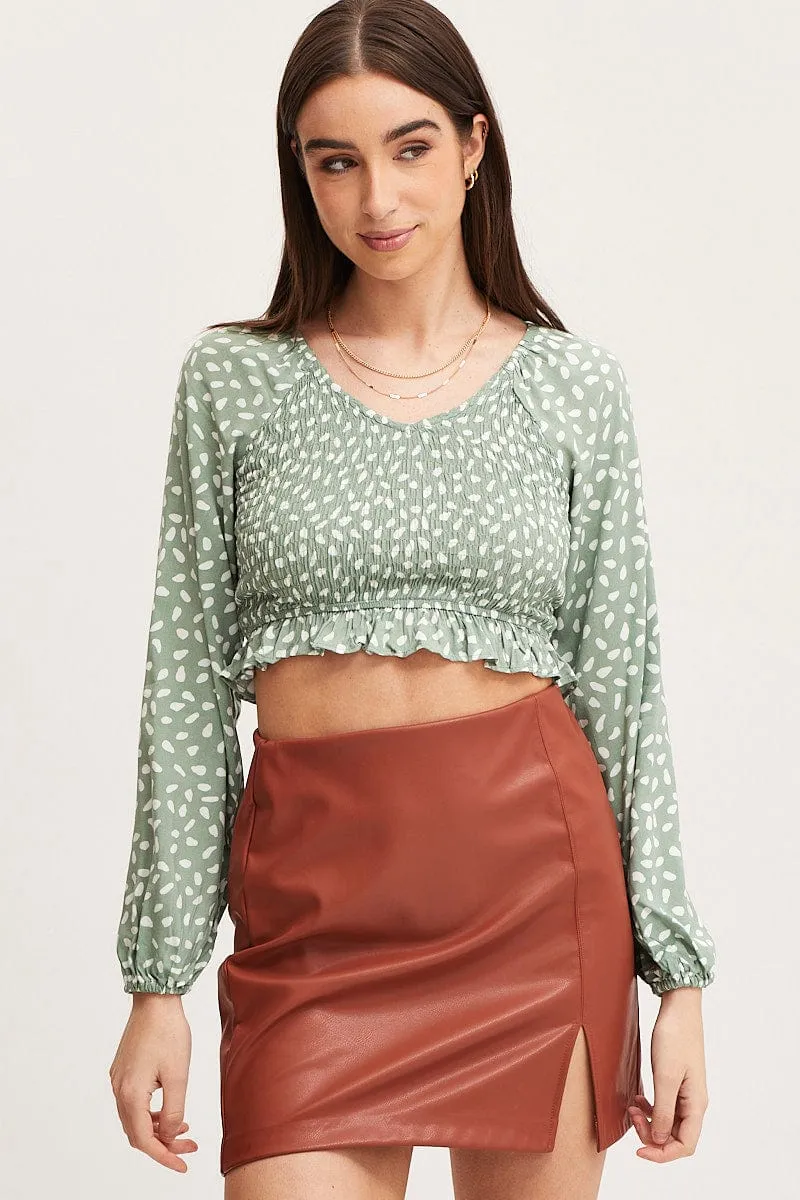Geo Print Crop Top Long Sleeve sold by Ally Fashion