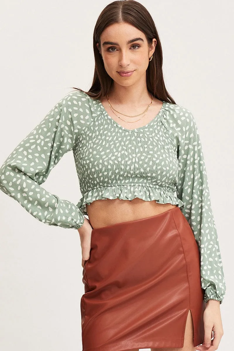 Geo Print Crop Top Long Sleeve sold by Ally Fashion product image thumbnail 3