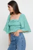 Green Print Crop Top Short Sleeve Crop Square Neck sold by Ally Fashion