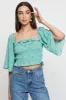 Green Print Crop Top Short Sleeve Crop Square Neck sold by Ally Fashion