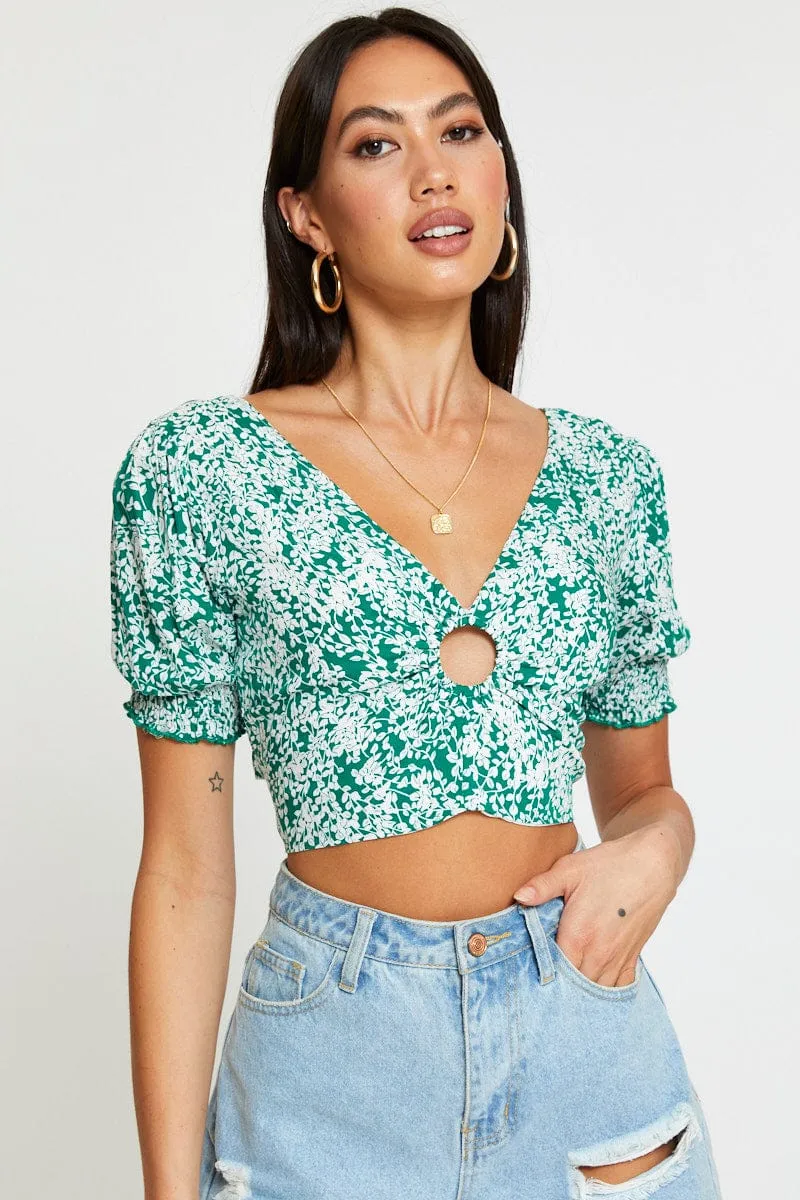 Ditsy Print Crop Top Short Sleeve Tie Up sold by Ally Fashion product image thumbnail 3