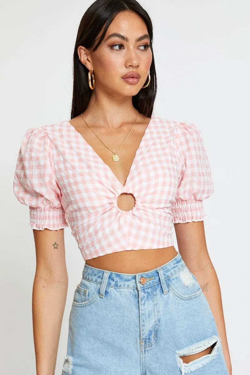 Check Crop Top Short Sleeve Square Neck sold by Ally Fashion product image thumbnail 2