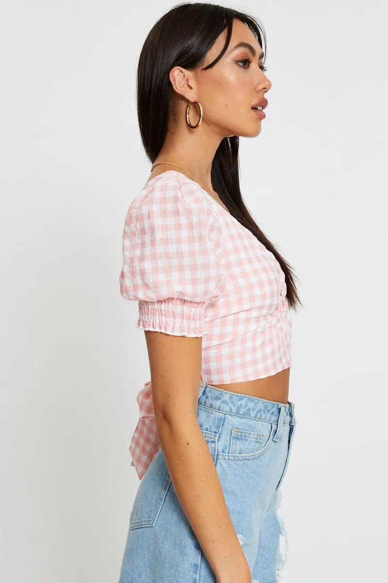 Check Crop Top Short Sleeve Square Neck sold by Ally Fashion product image thumbnail 4