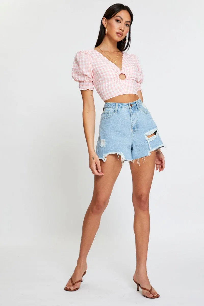 Check Crop Top Short Sleeve Square Neck sold by Ally Fashion product image thumbnail 3