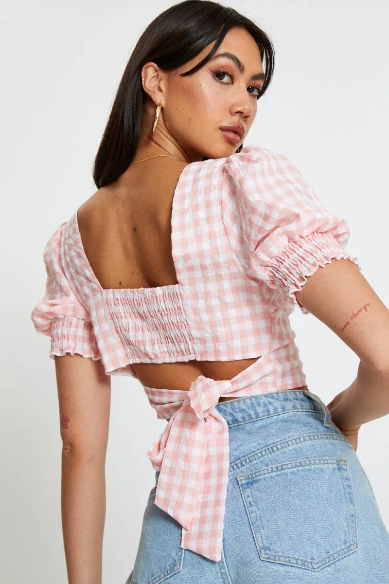 Check Crop Top Short Sleeve Square Neck sold by Ally Fashion