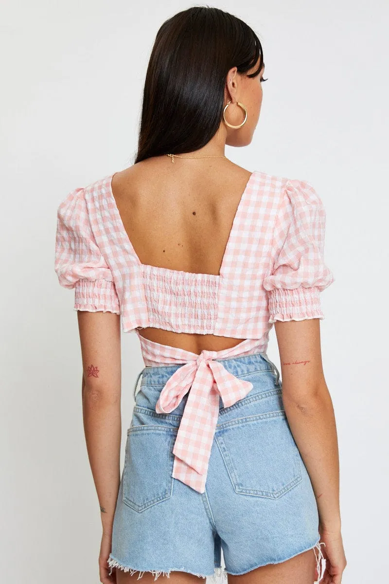 Check Crop Top Short Sleeve Square Neck sold by Ally Fashion product image thumbnail 5