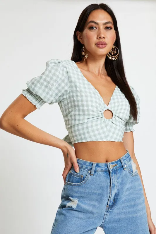 Check Crop Top Short Sleeve Square Neck sold by Ally Fashion