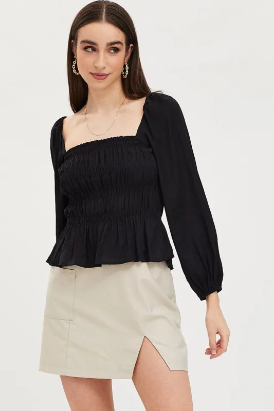 Black Peplum Top Long Sleeve sold by Ally Fashion