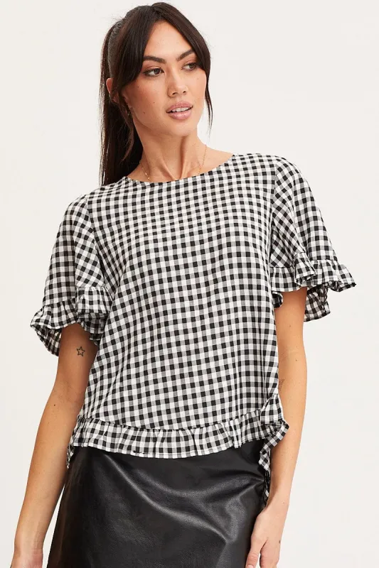 Check Frill Top Short Sleeve sold by Ally Fashion