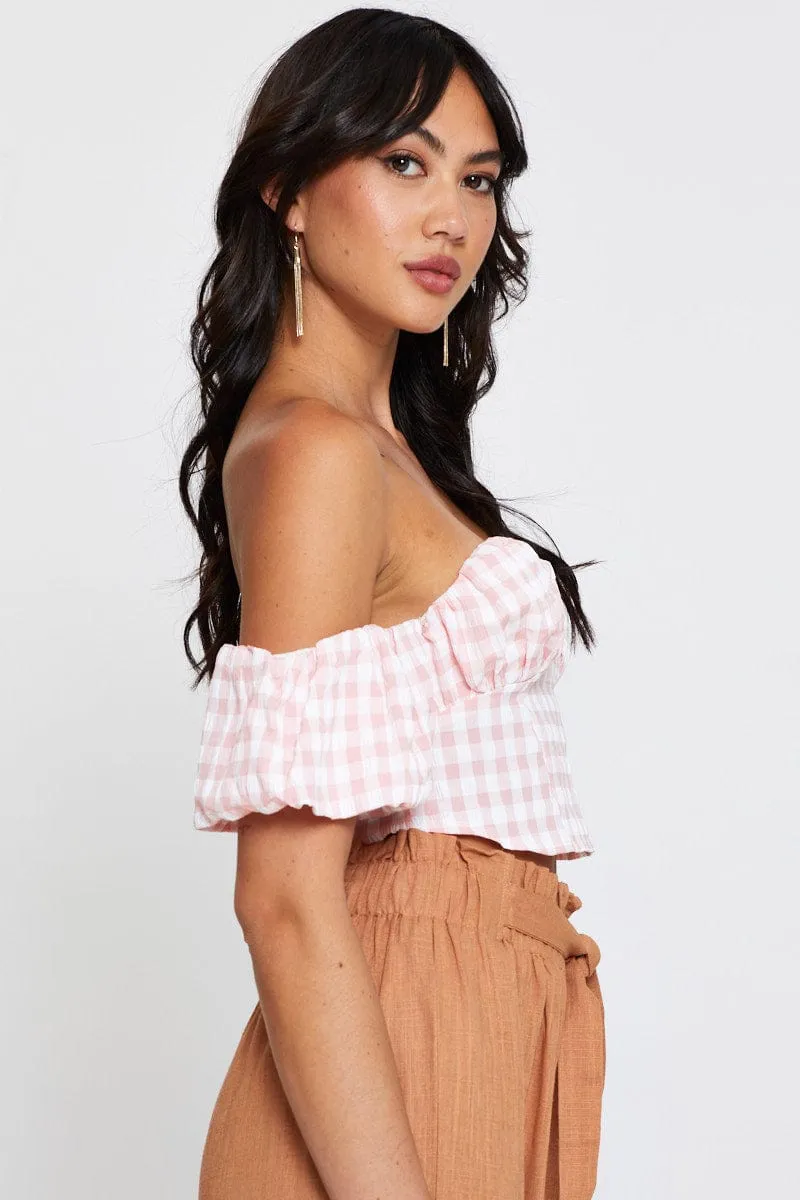 Check Crop Top Off Shoulder Short Sleeve sold by Ally Fashion product image thumbnail 4
