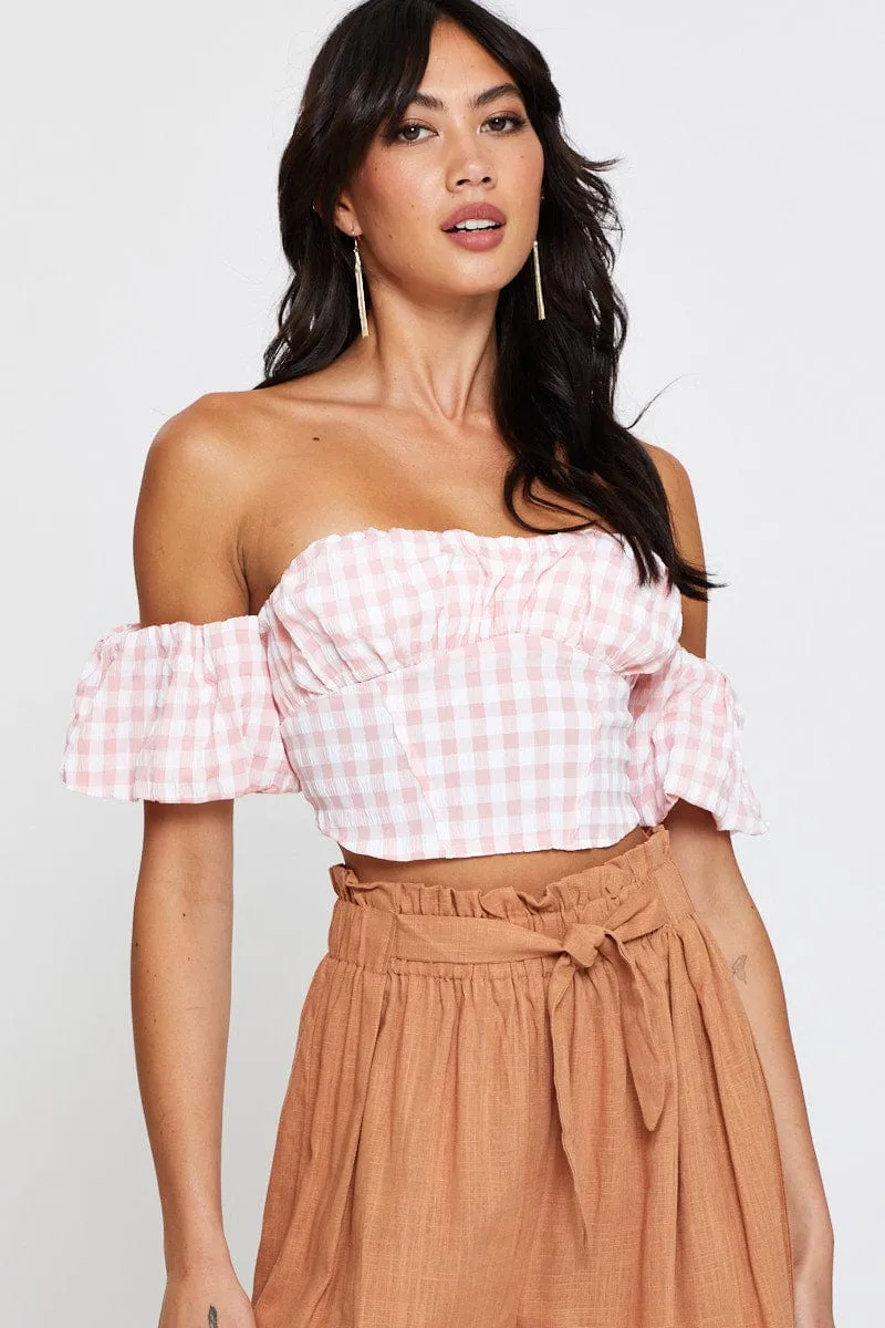 Check Crop Top Off Shoulder Short Sleeve sold by Ally Fashion product image thumbnail 3