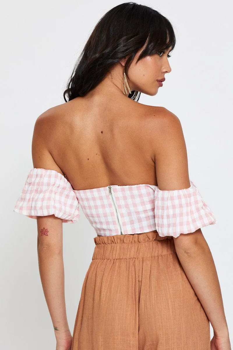 Check Crop Top Off Shoulder Short Sleeve sold by Ally Fashion product image thumbnail 5