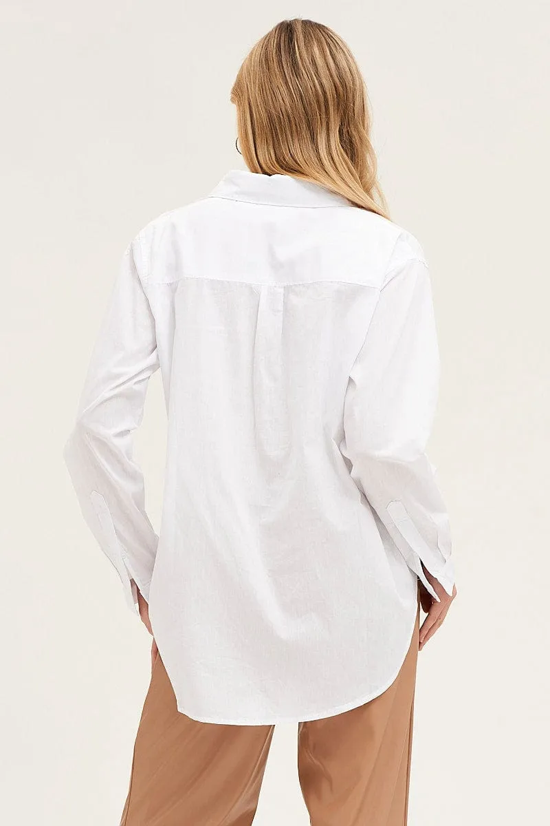 White Cotton Poplin Long Sleeve Button Up Shirt sold by Ally Fashion product image thumbnail 5
