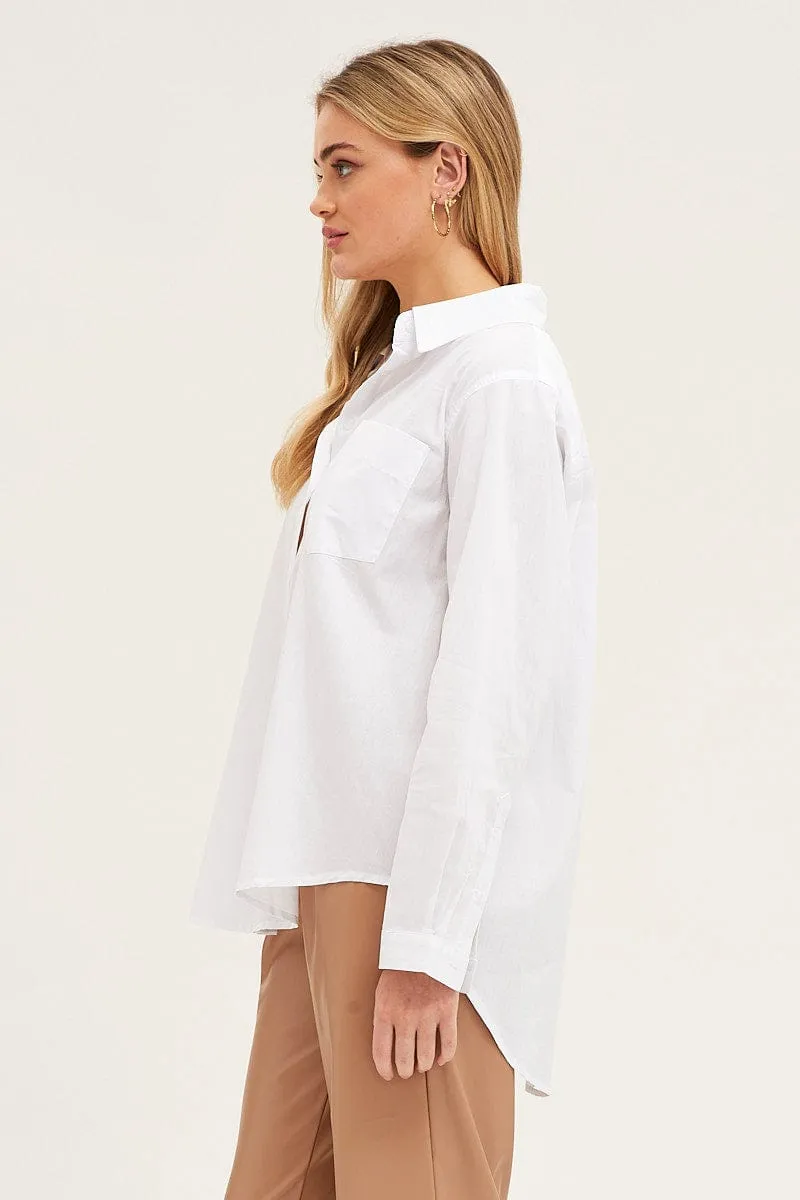 White Cotton Poplin Long Sleeve Button Up Shirt sold by Ally Fashion product image thumbnail 4