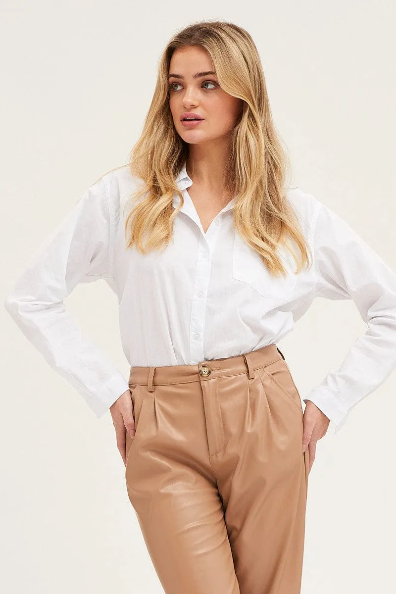 White Cotton Poplin Long Sleeve Button Up Shirt sold by Ally Fashion