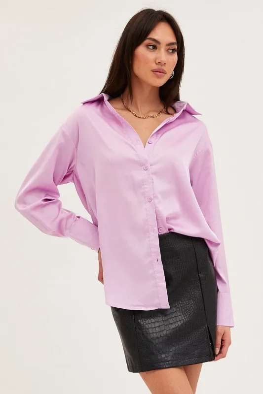 Purple Shirt Top Long Sleeve Satin made by Ally Fashion