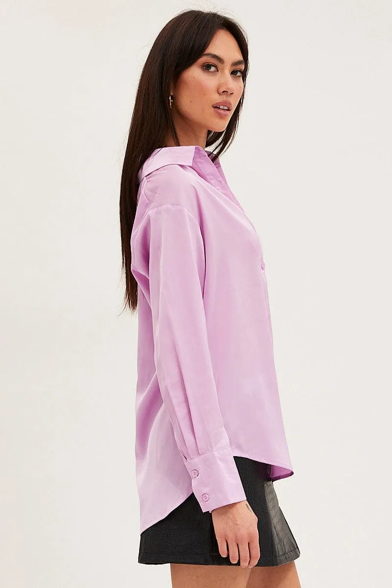 Purple Shirt Top Long Sleeve Satin sold by Ally Fashion product image thumbnail 4