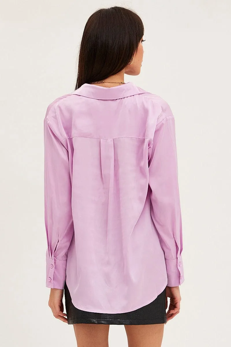 Purple Shirt Top Long Sleeve Satin sold by Ally Fashion product image thumbnail 5